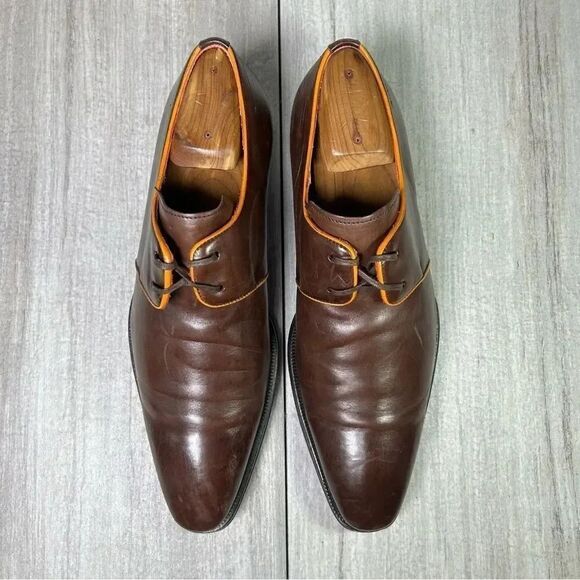 Mezlan Burgundy Orange Leather Lace Up Luxury Oxford Derby Dress Shoe Men Size 8 - Picture 5 of 11